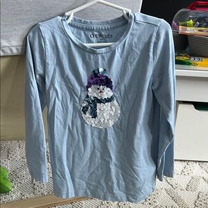 Crewcuts Blue Long Sleeve Tee with Sequin Snowman size XS (4-5)